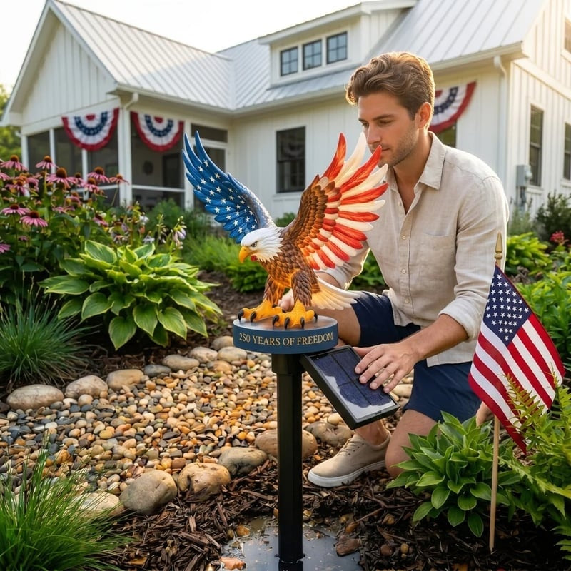 Solar Eagle Garden Light in a front yard