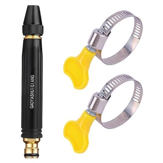 Water gun with stainless steel hose clamps with yellow butterfly handles