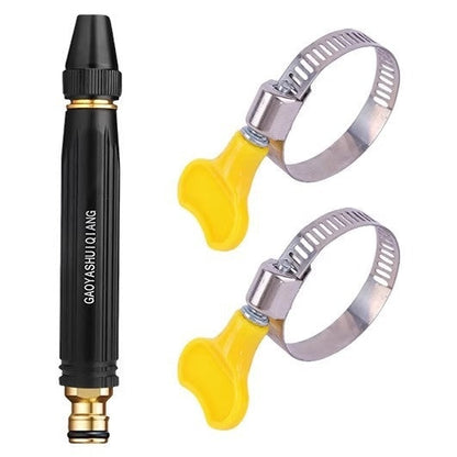 Water gun with stainless steel hose clamps with yellow butterfly handles